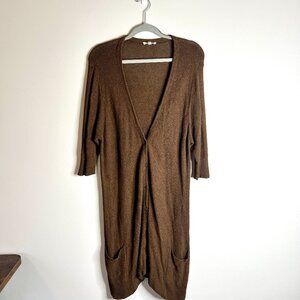 Eileen Fisher Brown Long-Lined Button-Front Cardigan Sweater Granola Girl XL